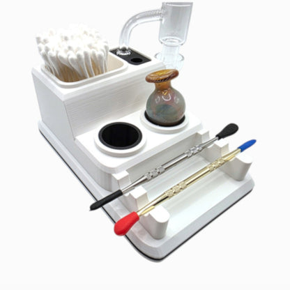 Dabdock Lite compact organizer with silicone-lined holders for 2 caps and 10/14mm accessories