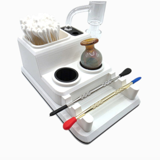 Dabdock Lite compact organizer with silicone-lined holders for 2 caps and 10/14mm accessories