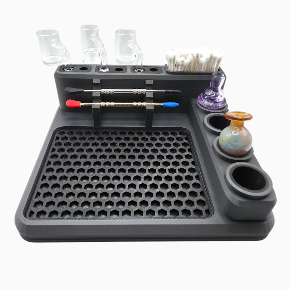 Dabdock Tray organizer with silicone mat, cap holders, tool slots and 10/14mm accessory slots