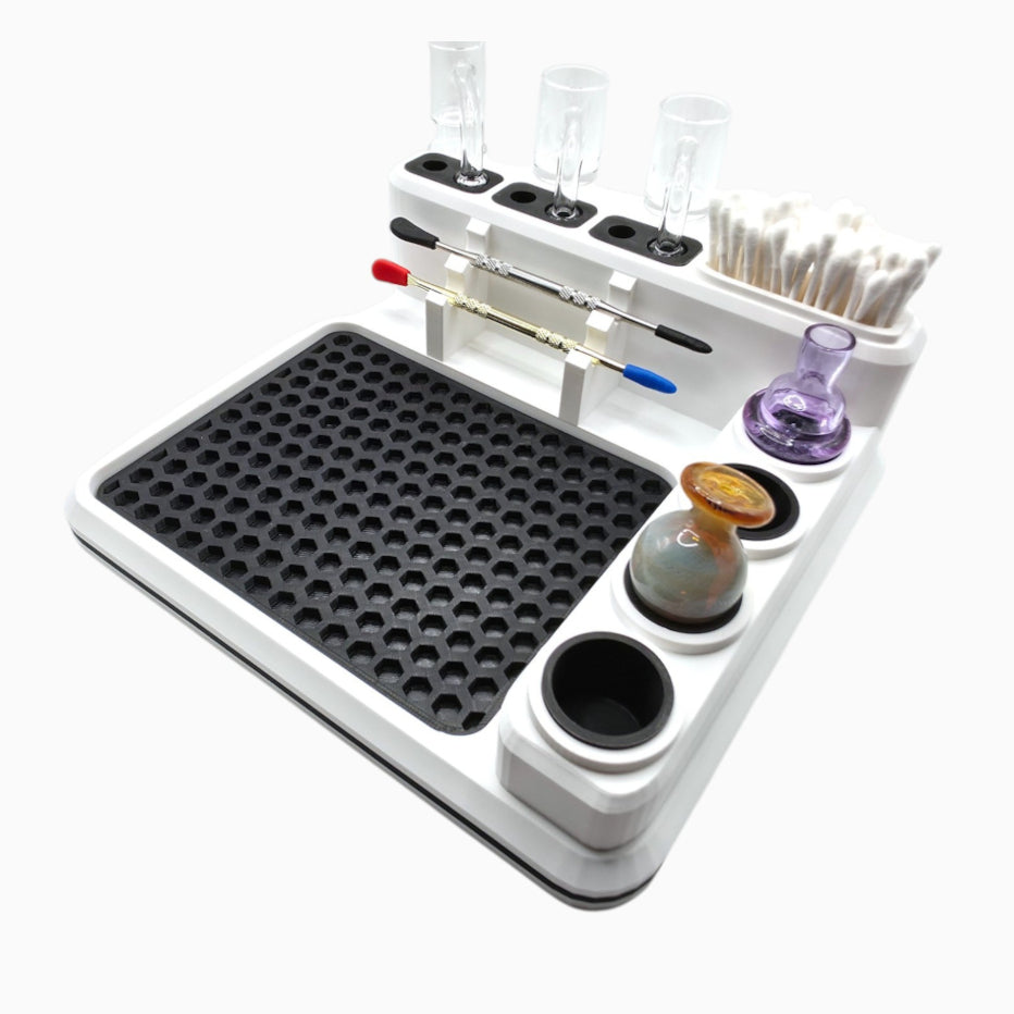Dabdock Tray organizer with silicone mat, cap holders, tool slots and 10/14mm accessory slots