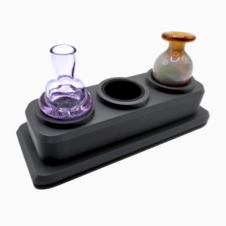 Triple cap holder with silicone inserts that protect glass caps, by Dabdock
