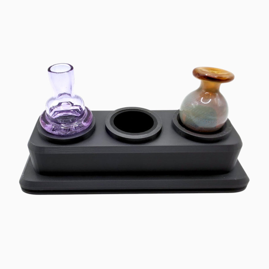 Triple cap holder with silicone inserts that protect glass caps, by Dabdock