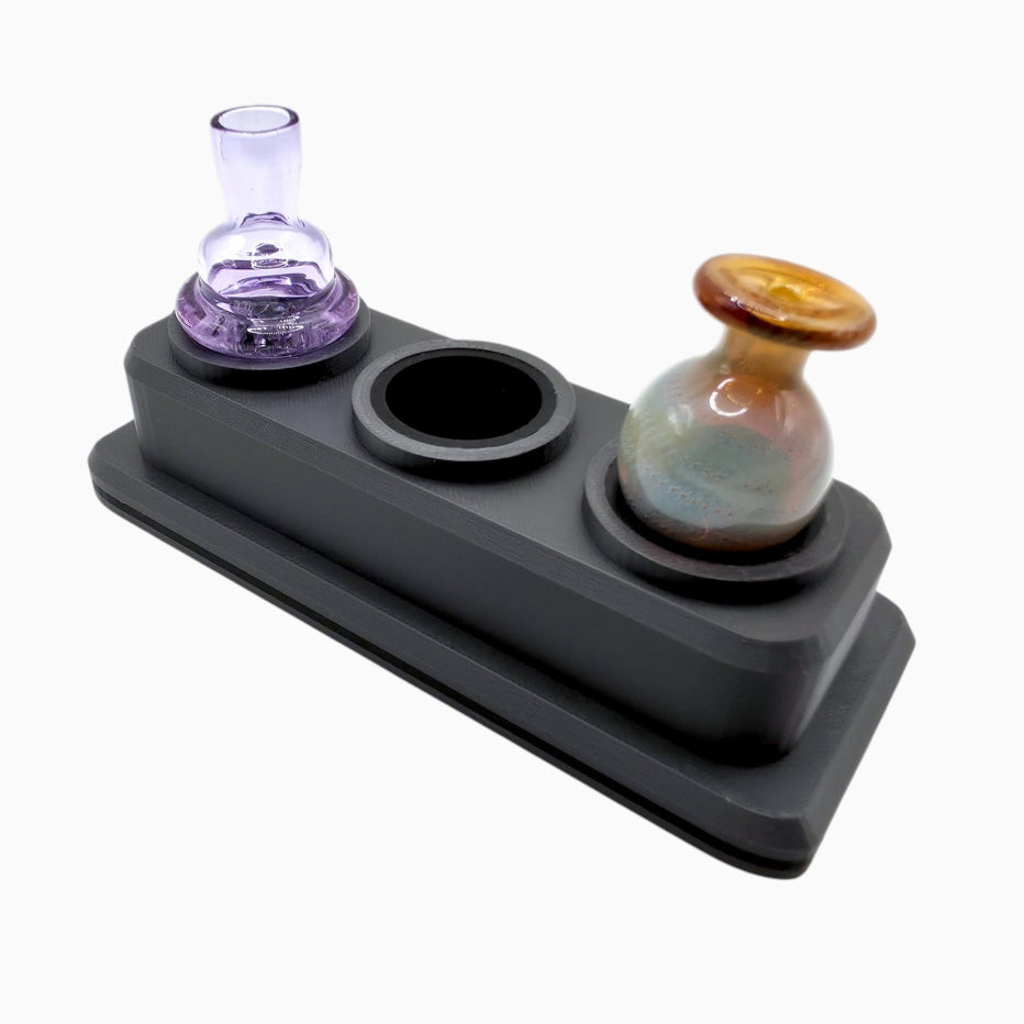 Triple cap holder with silicone inserts that protect glass caps, by Dabdock