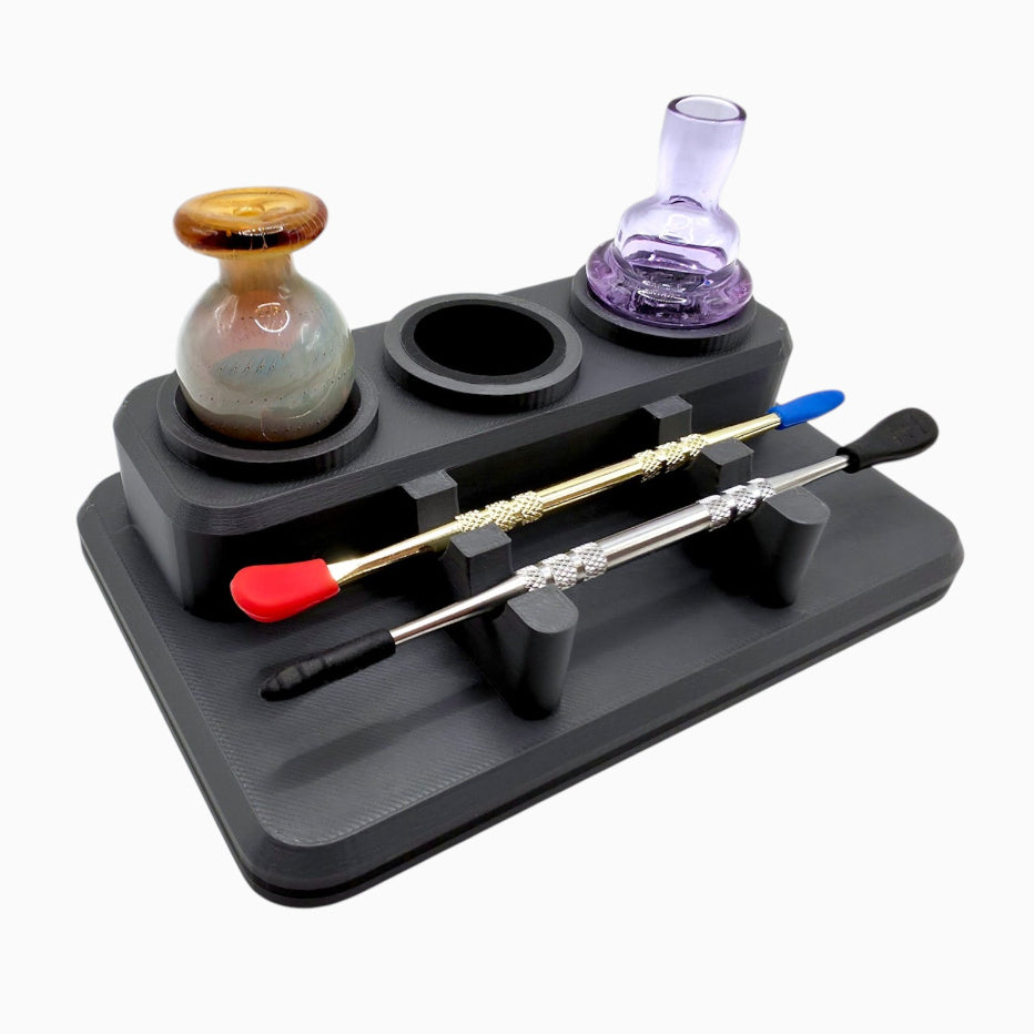 Organizer with silicone holders for 3 caps and 2 tools, 3D-printed by Dabdock